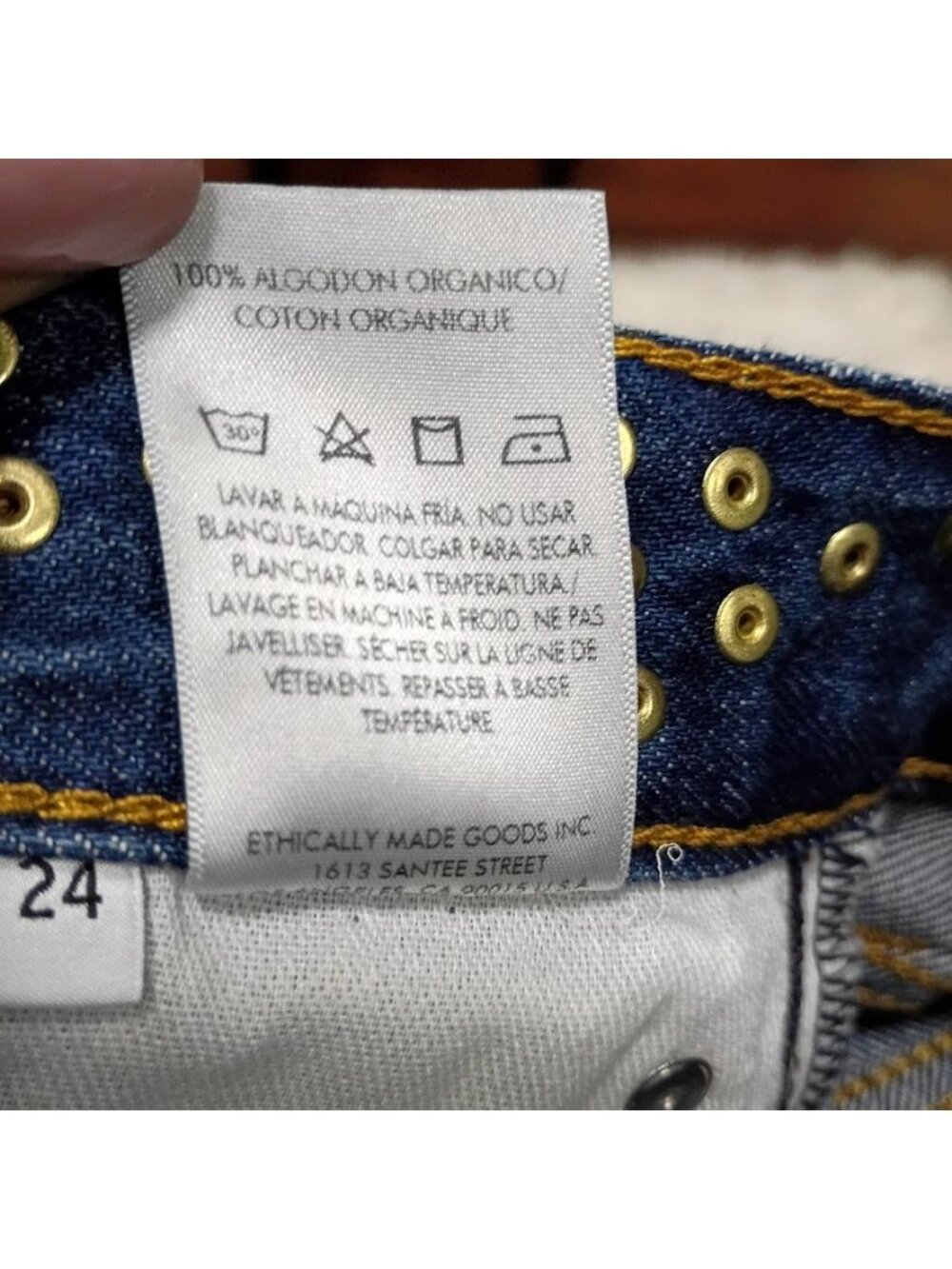 Ética Womens Denim Mini Skirt Blue Size 24 Organic Cotton Studded Frayed Hem New - Picture 15 of 15